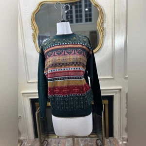 Vintage Benetton Blue Family Fair Isle Sweater Multicolor Wool Blend Crewneck - Picture 1 of 6