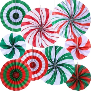 9 Pcs Christmas Candy Hanging Paper Fans Decoration Peppermint Fans...  - Picture 1 of 7