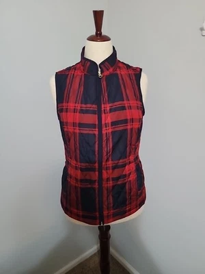 Croft & Borrow Chaleco Acolchado a Cuadros Rojo Azul Marino y Azul Cremallera Completa Talla Pequeña Foto 1 de 4