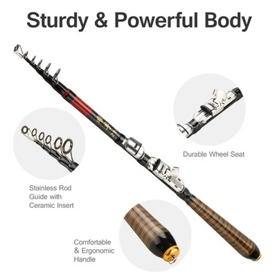 6.9ft Carbon Fiber Telescopic Fishing Rod Spinning Pole Sea Saltwater Freshwater - Image 1 of 4
