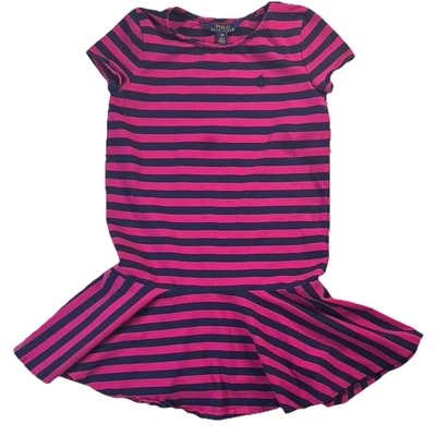 Vestido Polo by Ralph Lauren para niñas rosa magenta y azul marino calce y acampanado 6x Foto 1 de 4