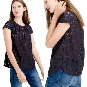 JCrew Navy Blue Lace Cap Sleeve Top Size 4 - Picture 1 of 10
