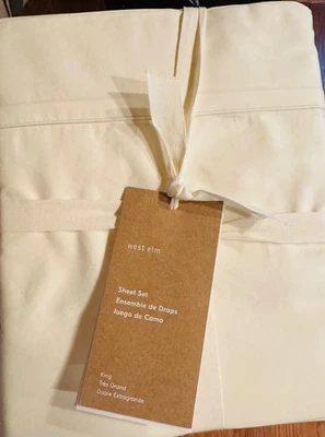 NWT West Elm 4pc King (IVORY) 400ct Org Cotton percale wide Hem Stitch Sheet set - Image 1 of 4