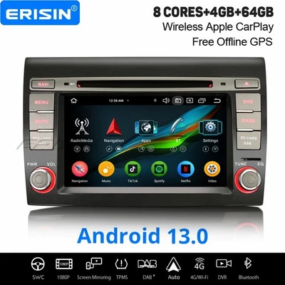 8-Kern Android 14 DAB+ Autoradio Fiat Bravo Navi SWC DSP CarPlay DVD 4+64GB Wifi - Bild 1 von 4