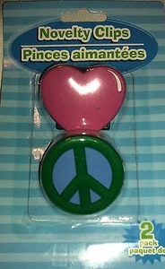 Novelty Office Clip Peace Sign Heart Book Chip Bag School Paper Decor 2pk NIB B* - Picture 1 of 1