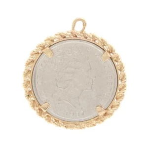 1987 Platinum Isle of Man Quarter Noble on 10K Yellow Gold Bezel Pendant Mount - Picture 1 of 5