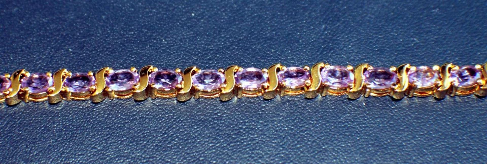 925 纯银网球手链 Vermeil 黄金紫水晶 尺寸-7 1/4" 17 克 — 第 1/1 张图片