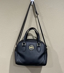 JUICY COUTURE BLACK PEBBLED CROSSBODY PURSE SATCHEL CROWN BAG GOLD Tote EUC - Picture 1 of 22