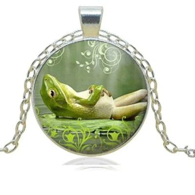 lazy FROG POND GREEN FUNNY pendant Silver 20" Necklace women female GIFT art Foto 1 de 4
