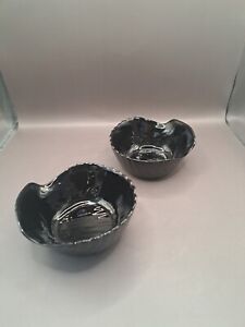 Arcoroc France Coquillage Candy Dish Black Glass Sea Shell Clam Shaped Set of 2