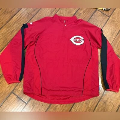 Majestic Cincinnati Reds Pullover Warm Up Jacket mens Large red Windbreaker MLB - Image 1 of 4
