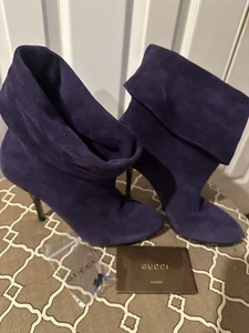 Gucci Womens Slip On Metallic Stiletto Platform Booties Purple Suede Size 38.5 - Picture 1 of 4