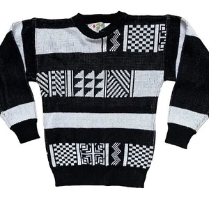 Vintage 70’s Black & White Sweater Women’s M Size 10 Geometric Disco Retro Mod - Picture 1 of 7
