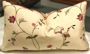 SPRING FLOWERS IN BLOOM. ACCENT PILLOW COVER, SILK EMBROIDERY, MULTI ON IVORY - Picture 1 of 3