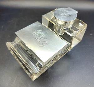 Antique JOHN GRINSELL & SONS Sterling Silver & Cyrstal 1880's English Inkwell !! - Picture 1 of 7