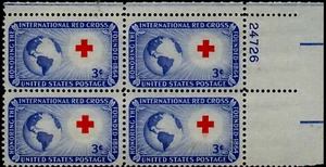 SCOTT 1016 RED CROSS ISSUE  PLATE BLOCK of 4 MNH stock photo - Picture 1 of 1