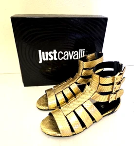 Just Cavalli Python Gold  Gladiator Sandal  Women's Size Euro 37 / US 7 NWT - Picture 1 of 12
