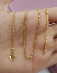 Daily Use Gold Chain 22K Men Chain Necklace Light Weight Venetian Box Chain 20" - Picture 1 of 7