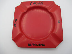 Coca-Cola Ashtray Vintage Red 5 Cents Refreshing Logo Metal Coke 1980s