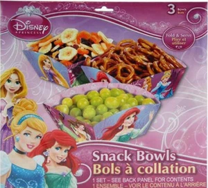 DISNEY PRINCESS happy birthday party SNACK BOWLS 3pcs Fold & Serve 5"x6"x3" - Picture 1 of 1