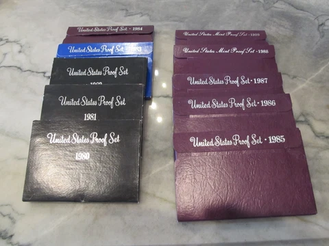 10 Set LOT of 1980-1989 U.S. Proof Sets in  ORIGINAL Mint Boxes  & COA - 10 Sets Cover