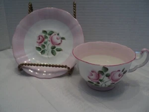 Vintage, Adderlay, Bone China Tasse & Untertasse, Made in England mit Fußtasse, rosa - Bild 1 von 5