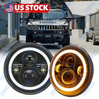 Faro proyector LED redondo cromado de 7" aprobado por el DOT haz alto/bajo para Hummer H1 H2 Foto 1 de 4