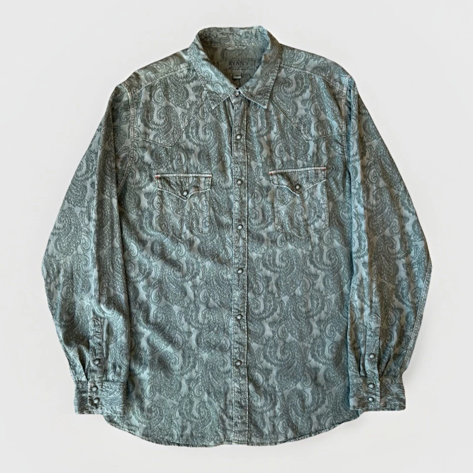 Camisa a Presión Ryan Michael Perla de Seda XL Verde Paisley Western Vaquero Abotonado Foto 1 de 4
