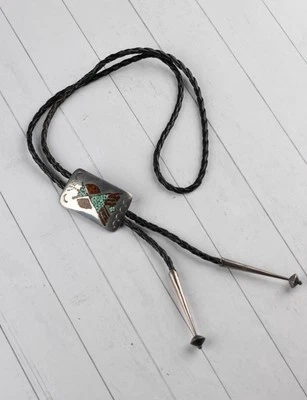 Corbata Bolo Bennett de cuero de 38" de plata de ley .925 38,3 g con marca Navajo C-31 348a Foto 1 de 4