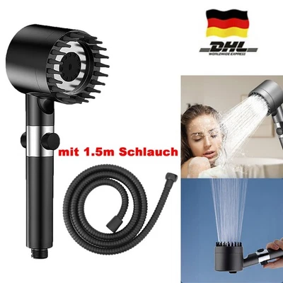 Massage-Duschkopf Hochdruck Handbrause Wassersparend 3Modi mit Schlauch Filter - Bild 1 von 4