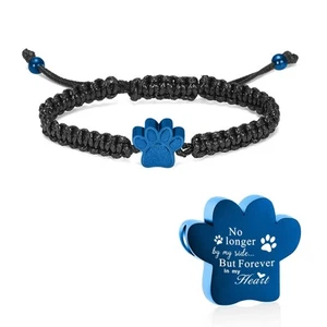 Cremation Bracelet for Ashes Stainless Steel Paw Print Urn Jewelry Braided Ro... - Picture 1 of 7