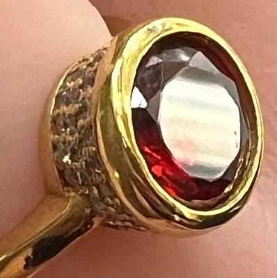 REAL Diamond Ruby 14K Gold on Solid 925 Pave' Ring Size 7.25 The Minimalist Col. - Image 1 of 4