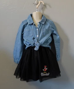 Upcycle Girls Black Tulle Skirt Denim Shirt Outfit Minnie Mouse Size 4T Old Navy - Picture 1 of 8