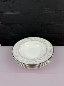 5 x Royal Doulton Naples Platinum H5269 Rimmed Soup Bowls 21 cm Wide Set - Picture 1 of 6