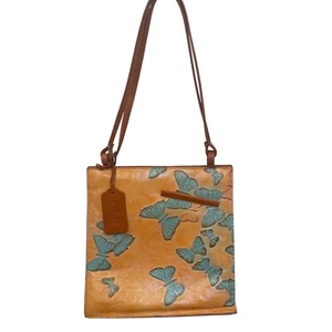 Mario Hernandez Butterfly Embossed Leather Shoulder Bag Hand Made preloved 9x9x4 - Picture 1 of 20
