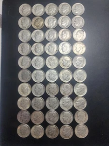 1 Roll (50 Coins) Roosevelt Dimes, 90% Silver Mixed Date & Mints Lot #16 - Picture 1 of 3