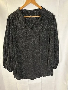 JNY Long Balloon Sleeve Polka Dot Tie Front Blouse Women’s Size 2X Black Career - Picture 1 of 6