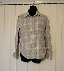 Blusa para mujer Barney's New York camisa de franela a cuadros talla mediana suave azul claro ajustada - Imagen 1 de 6