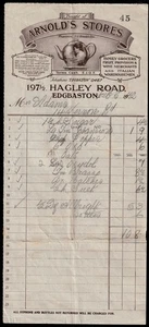 1942 EDGBASTON, Arnold's Stores, 197 Hagley Rd, illustrated billhead - Picture 1 of 1