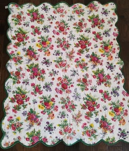 April Cornell Floral Velvet Trimmed Throw Blanket Gorgeous, Scalloped Edges - Picture 1 of 7