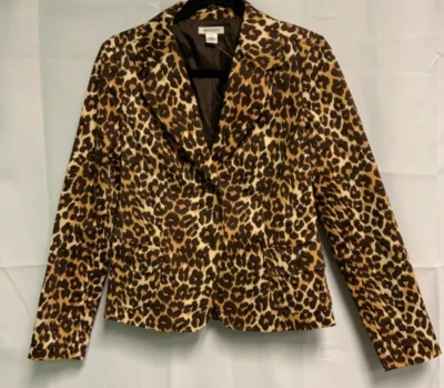 Chaqueta Harold's para mujer con estampado animal marrón, tostado, crema solapada de un solo pecho 8 Foto 1 de 4
