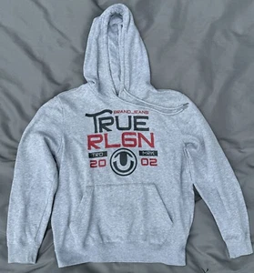 True Religion Logo Long Sleeve Hoodie Gray/Red/Blue Mens Large 42 EXC - Picture 1 of 5