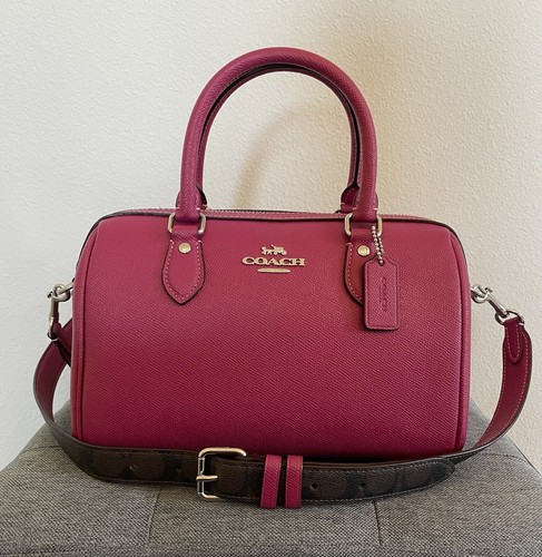 Borsa a tracolla Coach Rowan pelle incrociata viola brillante argento usata in ottime condizioni!!