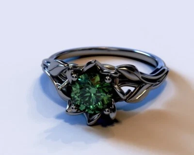 Anillo para mujer flor negra esmeralda anillo delicado de rodio negro anillo de loto esterlina Foto 1 de 4
