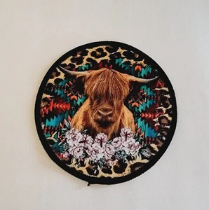 Western Highland Cow Hat Patch Sublimation DYI Fabric Patch Glue Iron On Sew  - Picture 1 of 2