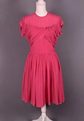 Vestido formal vintage feminino anos 60 rosa chiffon tamanho M década de 1960 magenta - Imagem 1 de 4
