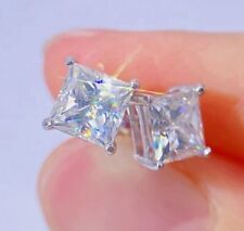 3Ct Princess Lab Created Diamond Screw Back Stud Earrings 14K White Gold Plated