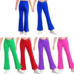 Girls High Waist Flared Pants Jazz Dance Bell Bottoms Athletic Casual Trousers - Picture 1 of 70