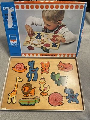 Vintage Simplex Wooden Peg Puzzle Animal Puzzle Made in Holland ORIGINAL BOX! - Image 1 of 4