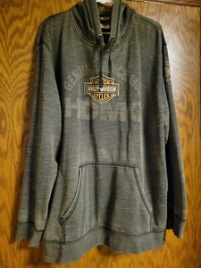 2015 Harley Davidson Hooded Sweatshirt Green Distressed Wausau Embroidery XLTall - Picture 1 of 4
